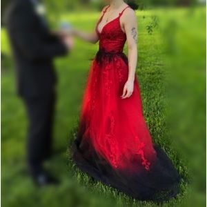 Red and black prom dress.